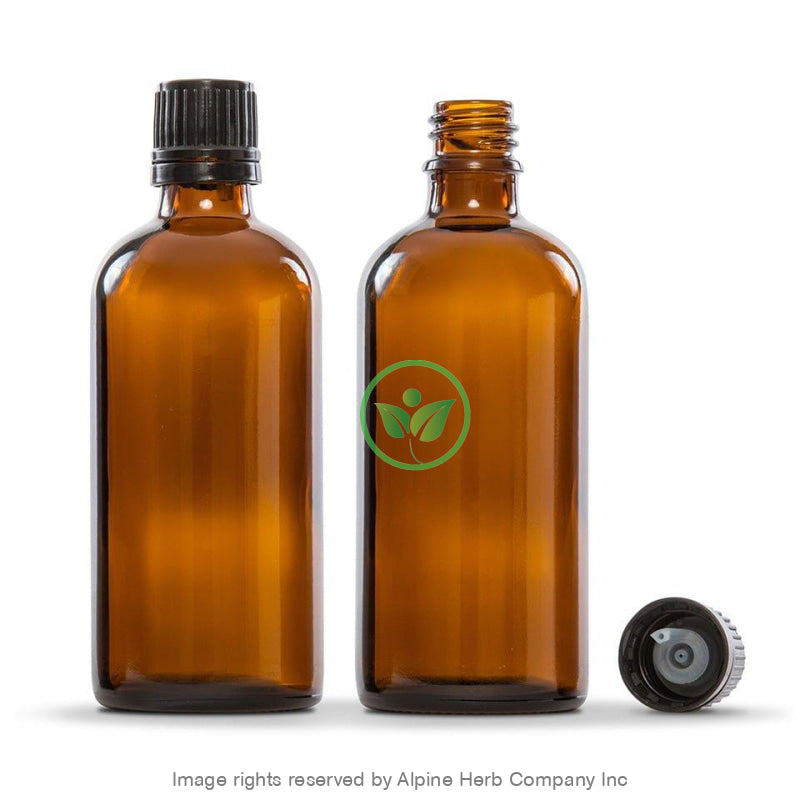 Glass Bottle with Cap - 100ml Amber, 18mm - Alpine Herb Company Inc.