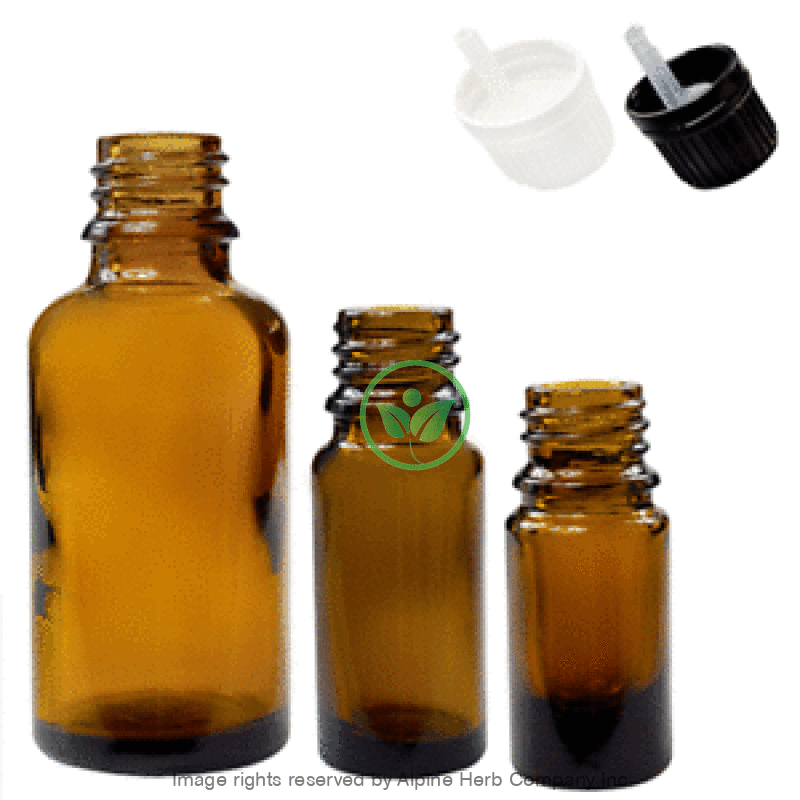 Glass Bottle with Cap - 100ml Amber, 18mm - Alpine Herb Company Inc.